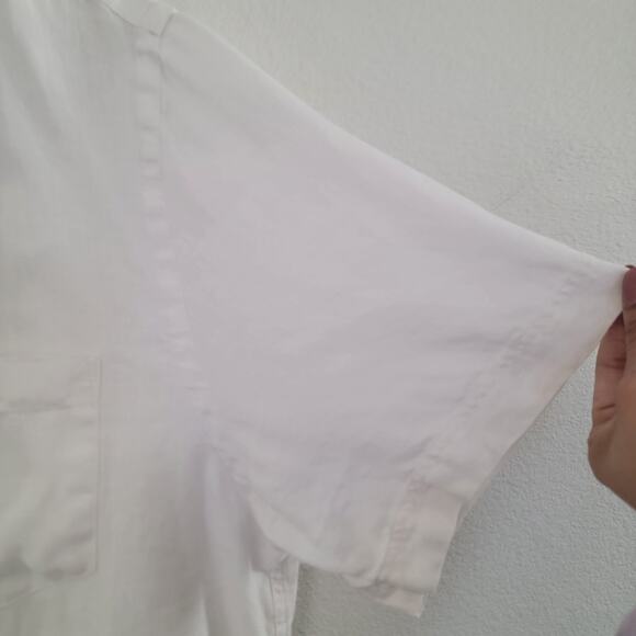 Lacoste Linen Short Sleeve Casual Button Down Cream White Sz Large Logo Beachy - Picture 6 of 16